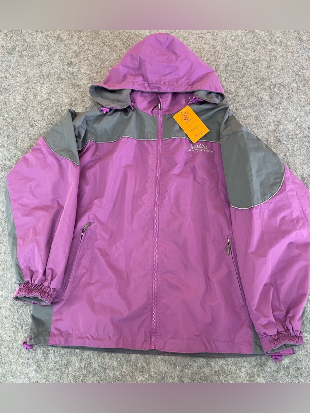Juneau Alaska Reversible Jacket Purple Gray Lined Detachable Hood Outdoor Coat